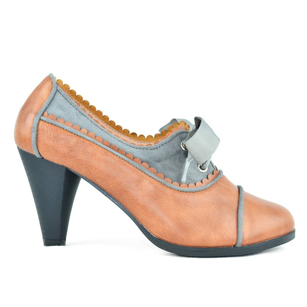 Chase & Chloe Women's Classic Lace Up Kitten Mid-Heel Round Toe Oxfords